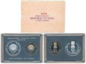 1979 Proof Set, Happy Child Nation’s Pride, set of 2, Rupees 10 and 50. In immaculate cond