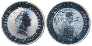 Australia, Queen Elizabeth II, Silver (Dollar) $2, 2 ounce, 62.63g, 1997, rev. Kookaburra 
