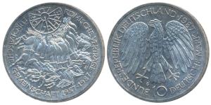 Germany, Silver 10 Marks, 30 Years of European Unity, 1987 (KM 167). Uncirculated.