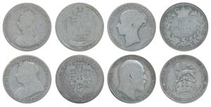 Great Britain, Silver Shilling (4), Victoria, 1877, 1887 & 1897; Edward VII, 1902 (KM 734.