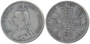 Great Britain, Victoria, Silver Double Florin, 22g, 1890, (KM 763). Very Fine, Scarce.