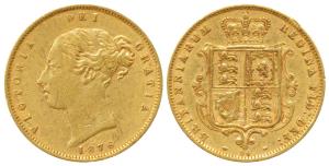 Great Britain, Victoria, Gold ½ Sovereign, 4g, 1876, Young head, rev. Shield, No. 84 at bo