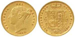 Great Britain, Victoria, Gold ½ Sovereign, 4g, 1883, Young head, rev. Shield (KM 735.1). V