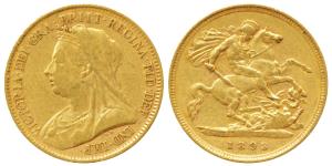 Great Britain, Victoria Queen, Gold ½ Sovereign, 4g, 1893, veiled head bust, rev. St. Geor