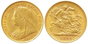Great Britain, Victoria, Gold ½ Sovereign, 4g, 1896, veiled head, rev. St. George slaying 