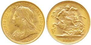 Great Britain, Victoria, Gold ½ Sovereign, 4g, 1900, veiled head, rev. St. George slaying 