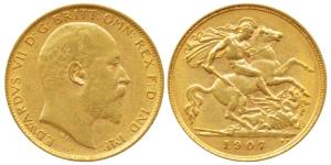 Great Britain, Edward VII, Gold ½ Sovereign, 4g, 1907, rev. St. George slaying a dragon (K