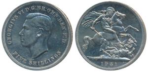 Great Britain, George VI, Cupro-Nickel Crown or 5 Shillings, 28.1g, 1951, rev. St. George 