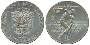 Panama, Silver 5 Balboas, 35.93g, 1970, 11th Central American and Caribbean Games, (KM 28)