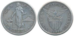 Philippines, Silver Peso, 19.65g, 1907, U.S. Administration (KM 172). Very Fine+.