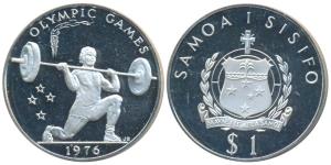 Samoa, Silver Tala, 31.35g, 1976, Olympic Games-Weightlifter (KM 22a). Proof.