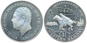 Samoa, Silver Tala, 30.7g, 1976, Bicentenary of USA Independence (KM 20a). Proof.