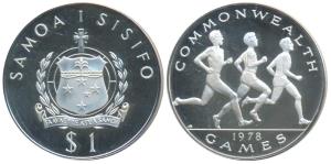 Samoa, Silver Tala, 31.4g, 1978, XI Commonwealth Games, Athletes (KM 30a). Proof.