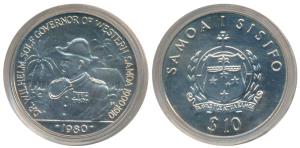 Western Samoa, Half Silver Tala 10, 31.1g, .500 Fine, coat of arms of the state on obv., u