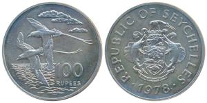 Seychelles, Silver 100 Rupees, 35.53g, 1978, White tailed Tropic bird (KM 40). Heavier coi