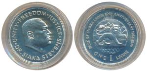 Sierra Leone, Silver Leon, 28.28g, 1974, rev. lion to right within circle (KM 26a). Proof,