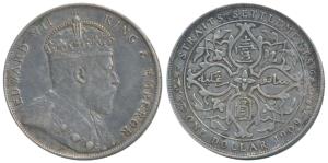Straits Settlements, Edward VII, Silver Dollar, 20.14g, 1909, rev. artistic design within 