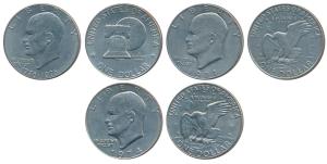 United States of America, Cupro-Nickel Dollar, two different types, 1971, 1974 and 1976, E