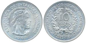 Uruguay, Silver 10 Pesos, 12.5g, 1961 (KM 43). Uncirculated.