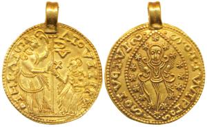 Ducat Style Temple Token, Gold, 3.3g, Indian imitation of a Venetian Ducat with mount, obv