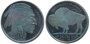 Silver Bar, 31.0g, 1 oz. .999 finess, USA, 2011, the classic Buffalo on rev. Nice toning, 