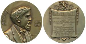 Claude De Bussy (1862 - 1908), French Maestro, Bronze Medallion, obv. Portrait with date 1