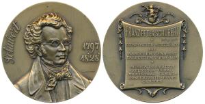 Schubbert (1797 - 1828), Austrian Maestro and Composer, Bronze Medallion, obv. Portrait wi
