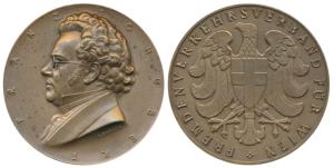 Schubbert (1797 - 1828), Austrian Maestro and Composer, Bronze Medallion, obv. Portrait wi