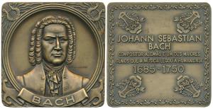 Bach (1685 - 1750), German Composer and Pianist, Bronze Square Medallion, rev. his year of