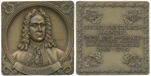 Handel (1685 - 1759), German - British Maestro and Composer, Bronze Square Medallion, rev.