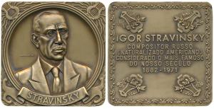 Stravinsky (1882 - 1971), Russian Maestro, Bronze Square Medallion, rev. his year of birth