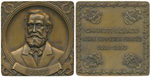 Gounod (1818 - 1893), Russian Maestro, Bronze Square Medallion, rev. his year of birth and