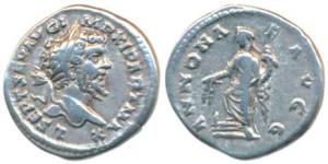 Roman, Septimius Severus, Silver Denarius, 3.48g, obv. laureate head to right, rev. Annona