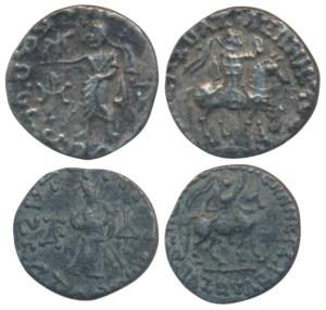Indo-Scythians, Azes II, Silver Drachm (2), 2g & 1.64g, obv. king mounted on a horse to ri