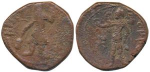 Kushanas, Kanishka I, Copper Unit (2), 15.66g, obv. king diademed and crowned, standing fa