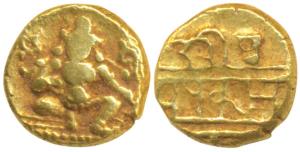 Vijayanagar, Krishna Deva Raya, Gold ½ Pagoda, 1.70g, obv. seatedBalakrishna with a flat h