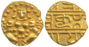 Nayakas of Chitradurga, Gold Durgi Pagoda or Hon, 3.3g, obv. Krishna as Bal Gopala, rev. D