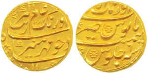 Aurangzeb, Gold Mohur, 11g, Aurangabad Mint, AH 1074/6 (KM 315.10). About Uncirculated.