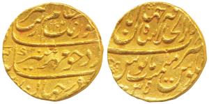 Aurangzeb, Gold Mohur, 10.84g, Dar al-Khilafat Shahjahanabad Mint, AH 1102/35, complete mi