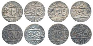 Muhammadabad Banaras Mint, Silver Rupee (4), in the name of Shah Alam II, fish, sun-burst 