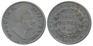 William IV, Silver ½ Rupee, 1835, Calcutta Mint, F incuse, 20 Berries, (Prid 69). Fine.
