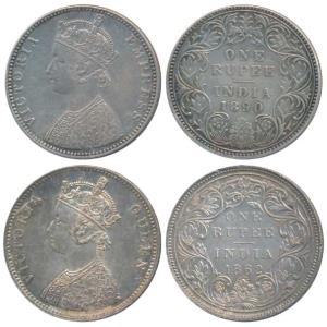 Victoria Queen, Silver Rupee, 1862, Bombay Mint, A / II / 0 / 6, (Prid 86); 1890, Bombay M