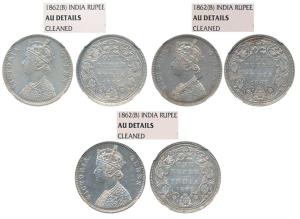 Victoria Queen, Silver Rupee (3), 1862, Bombay Mint, A / II / 0 / 6, (Prid 86); A / II / 0