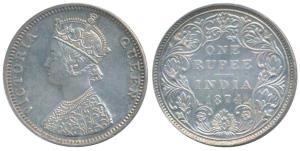 Victoria Empress, Silver Rupee, 1874, Bombay Mint, C1 / II / No mint mark (Prid 141). Unci