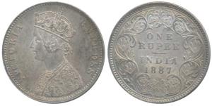 Victoria Empress, Silver Rupee, 1887, Calcutta Mint, A4 / I / C incuse (Prid 127). About U