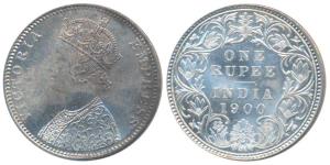 Victoria Empress, Silver Rupee, 1900, Bombay Mint, B incuse (Prid 186). About Uncirculated