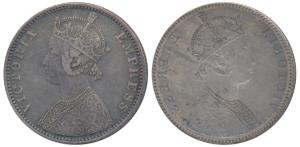 Victoria Empress, Silver Rupee, Error, Brockage, nice deep and complete Lakhi impression. 