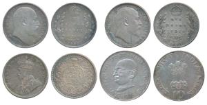 Edward VII, Silver Rupee (2), 1903 & 1906; George V, Silver Rupee, 1913; Gandhiji Birth Ce