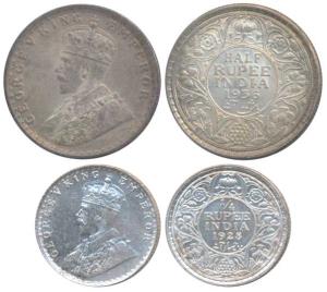 George V, Silver ¼ Rupee, 1928, Bombay Mint (Prid 459); ½ Rupee, 1936, Calcutta Mint (Prid