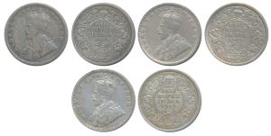 George V, Silver ½ Rupee, 1912, 1913 & 1915, Calcutta Mint, (Prid 319, 320 & 322). Very Fi